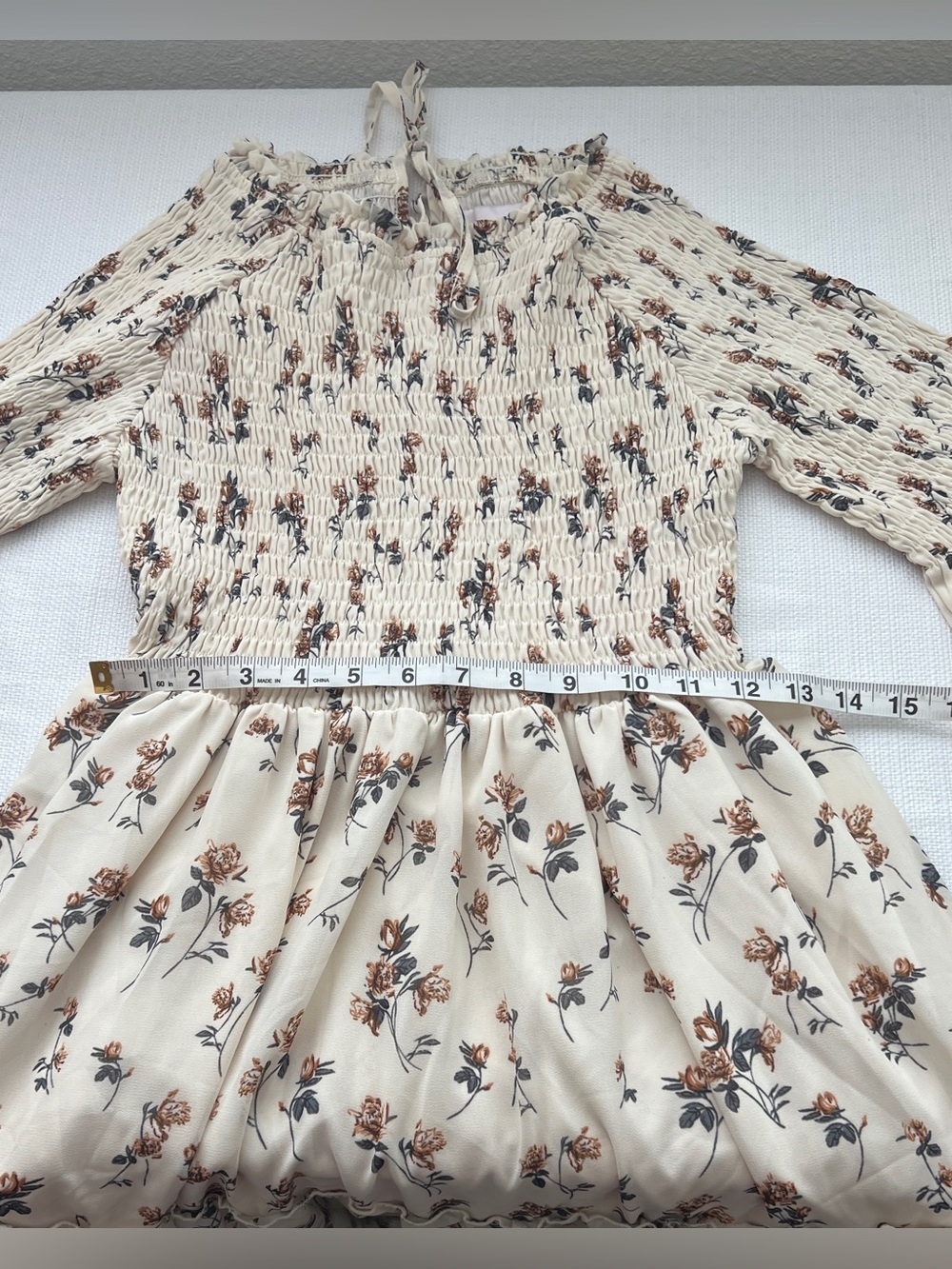 JessaKae Wandering Willoughby Floral Smocked Tiered Maxi Dress Cream Small - Picture 13 of 15